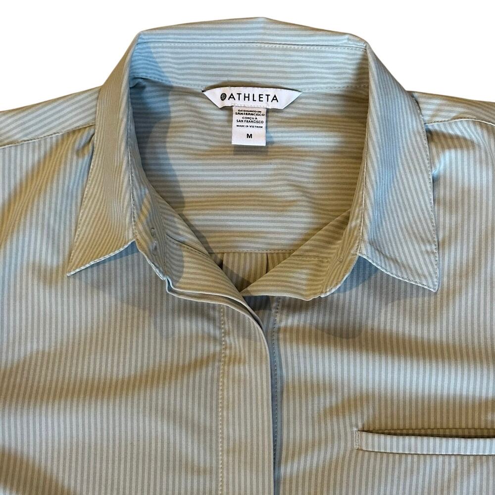 *SOLD* Athleta Women’s Pinstripe Long Sleeve Button-Up Shirt Size M Workwear - Picture 2 of 5
